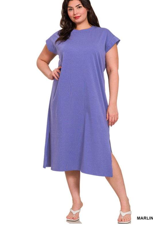 Round neck short sleeve midi dress(Preorder)