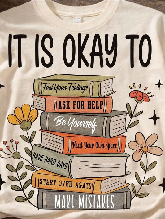 Stacked Books-It Is Okay To Feel Tee(PREORDER)