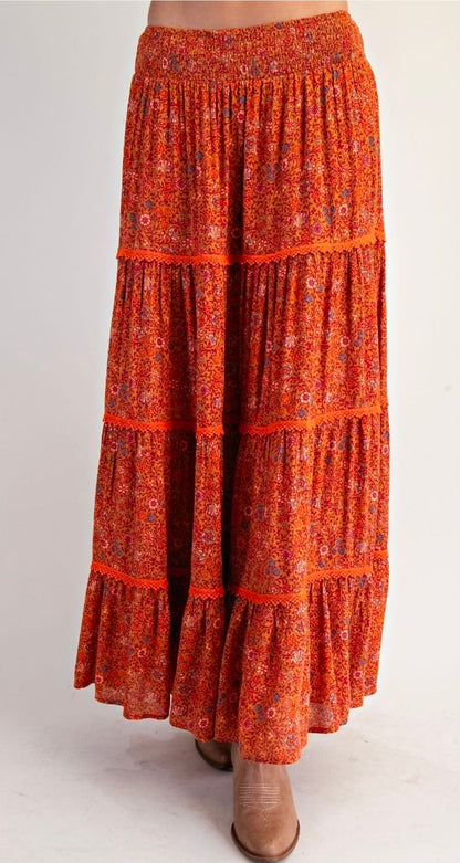Floral Printed Gauze Tiered Maxi Skirt(PREORDER)