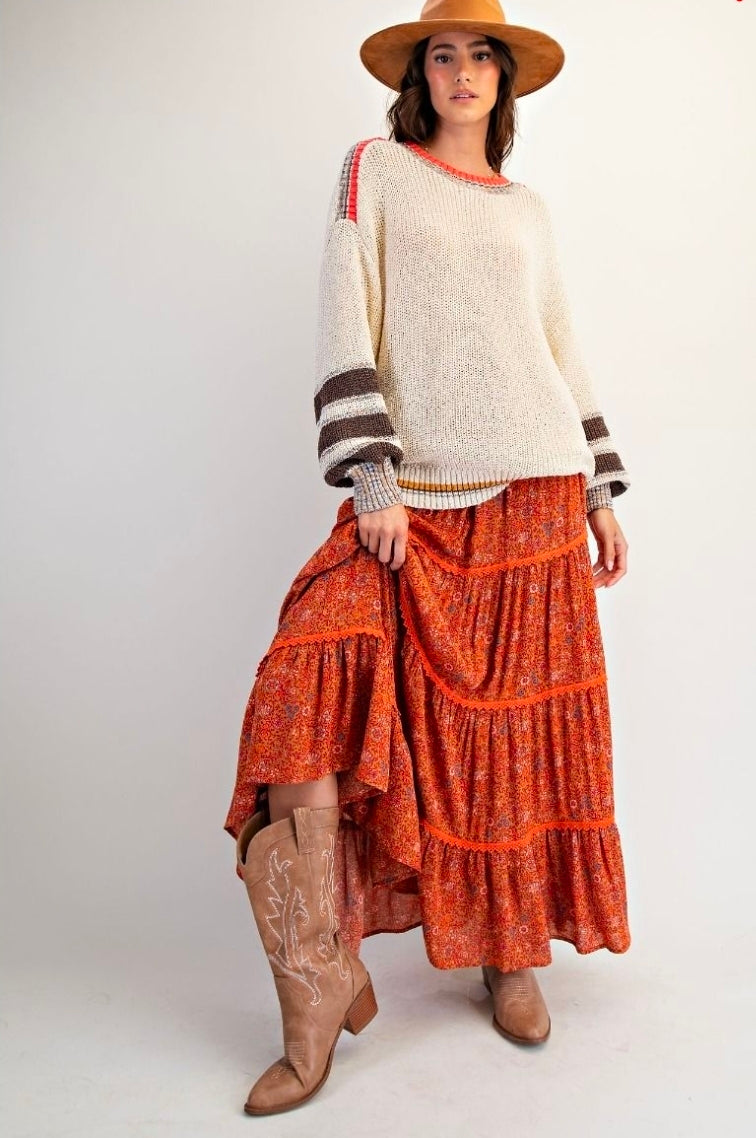 Floral Printed Gauze Tiered Maxi Skirt(PREORDER)