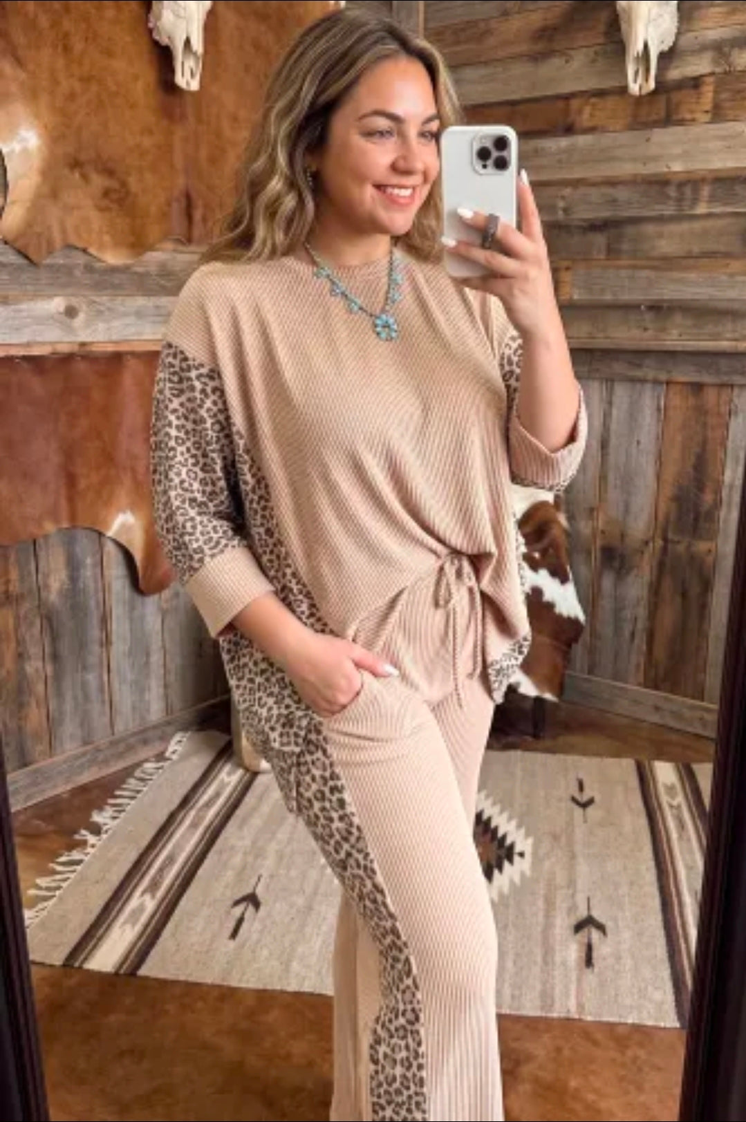 Leopard Ribbed Pant Set(PREORDER)