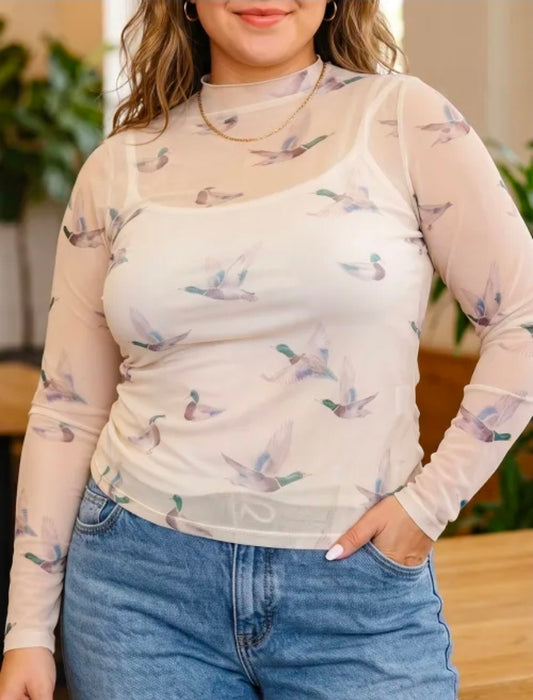 Beige Flying Mallard Mesh Top