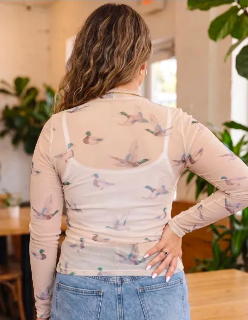 Beige Flying Mallard Mesh Top