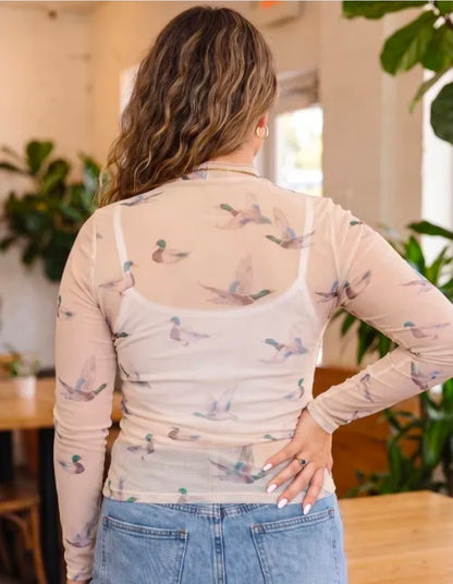 Beige Flying Mallard Mesh Top