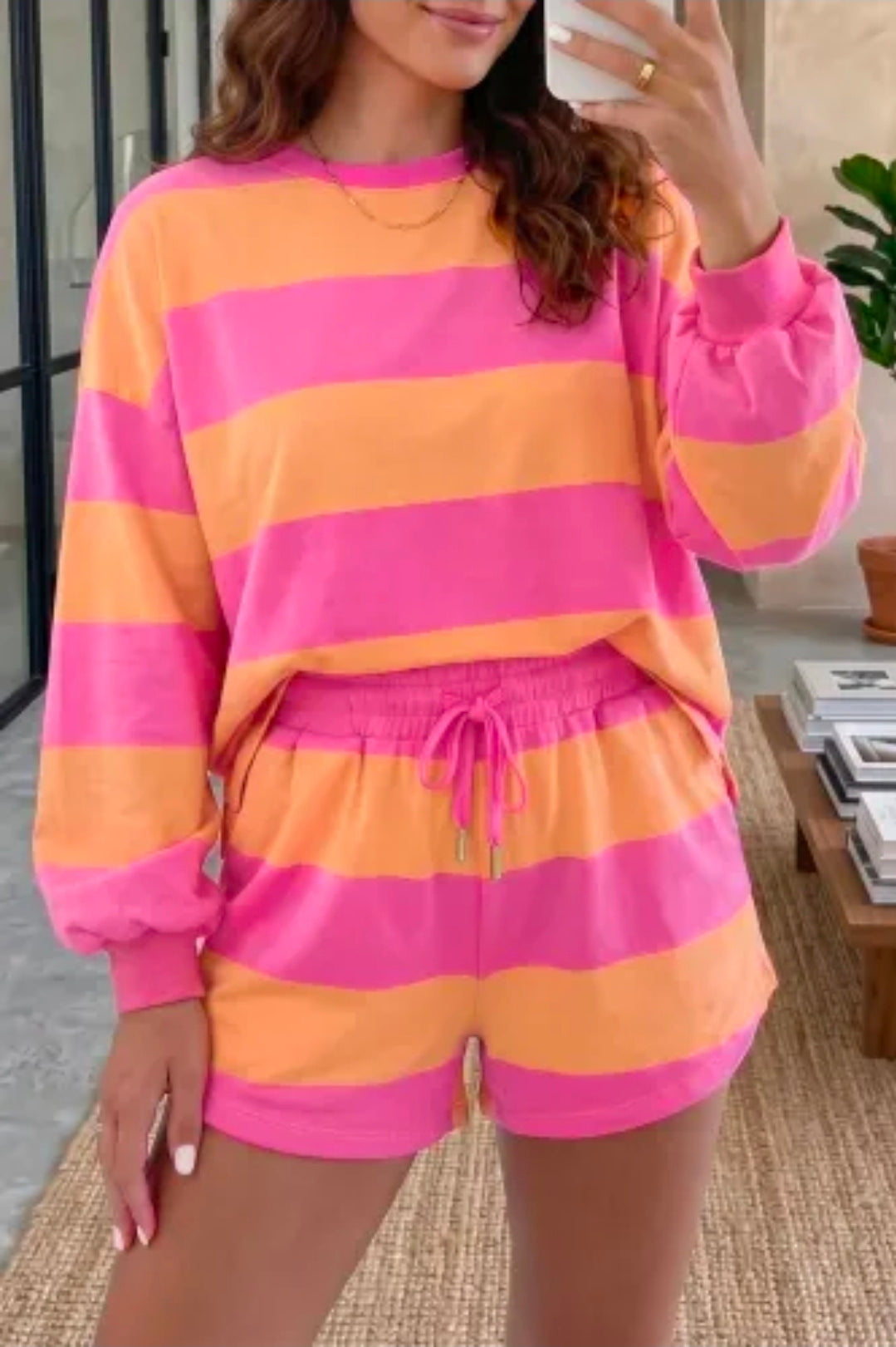 Wide Pink/Orange Stripe Short Set(Preorder)
