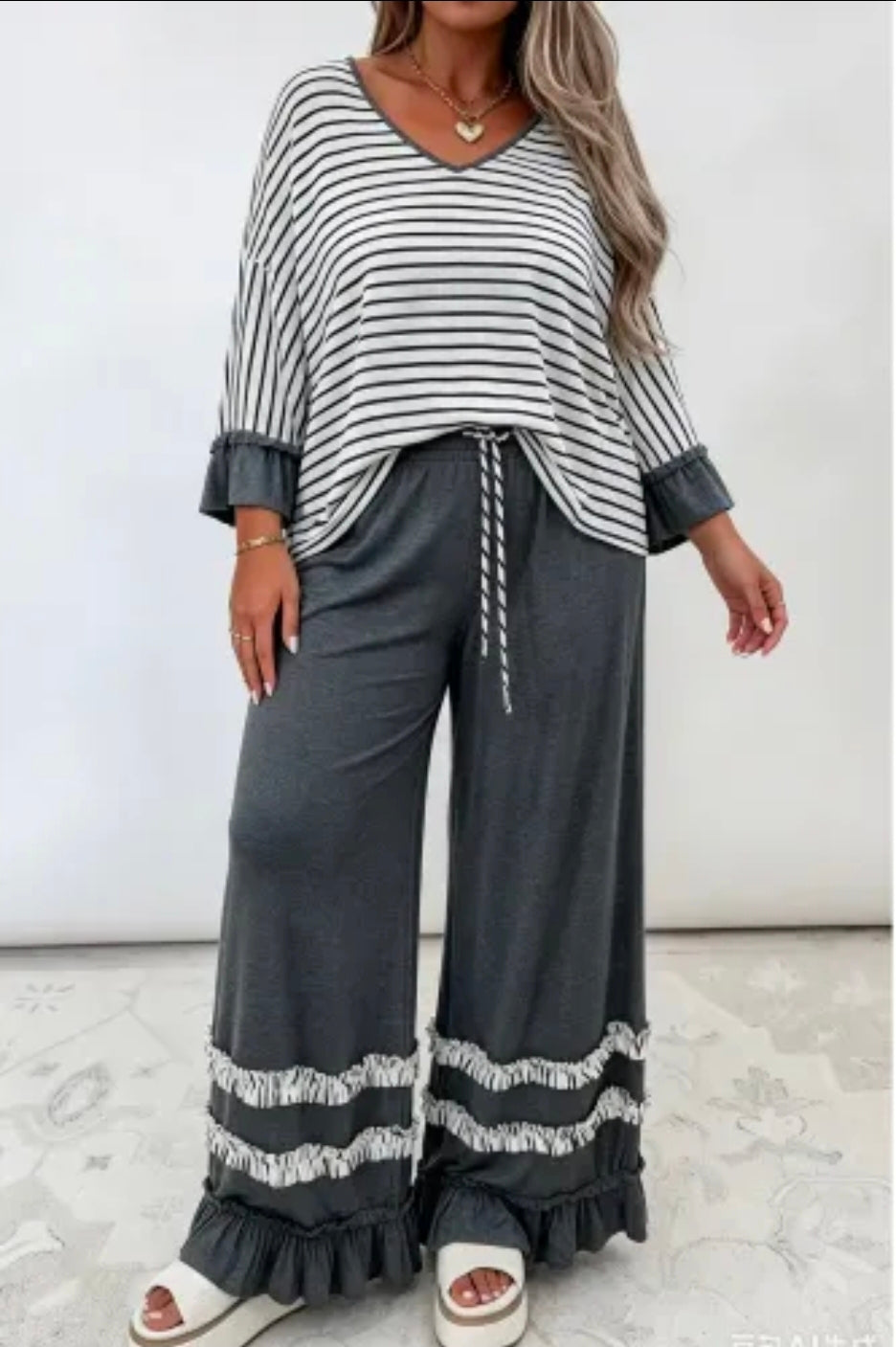 Ruffle Bottom Stripe Top Set(Preorder)