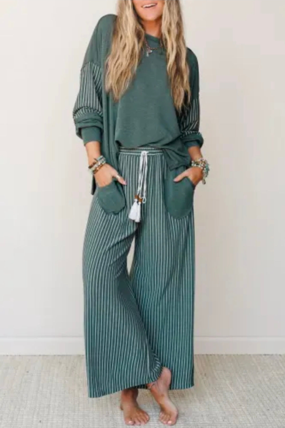 Green Stripe Pant Set(PREORDER)