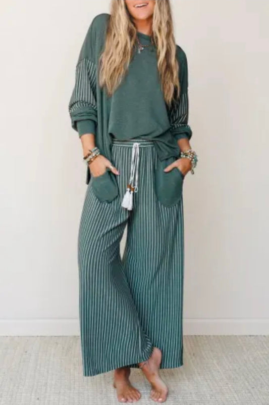 Green Stripe Pant Set(PREORDER)