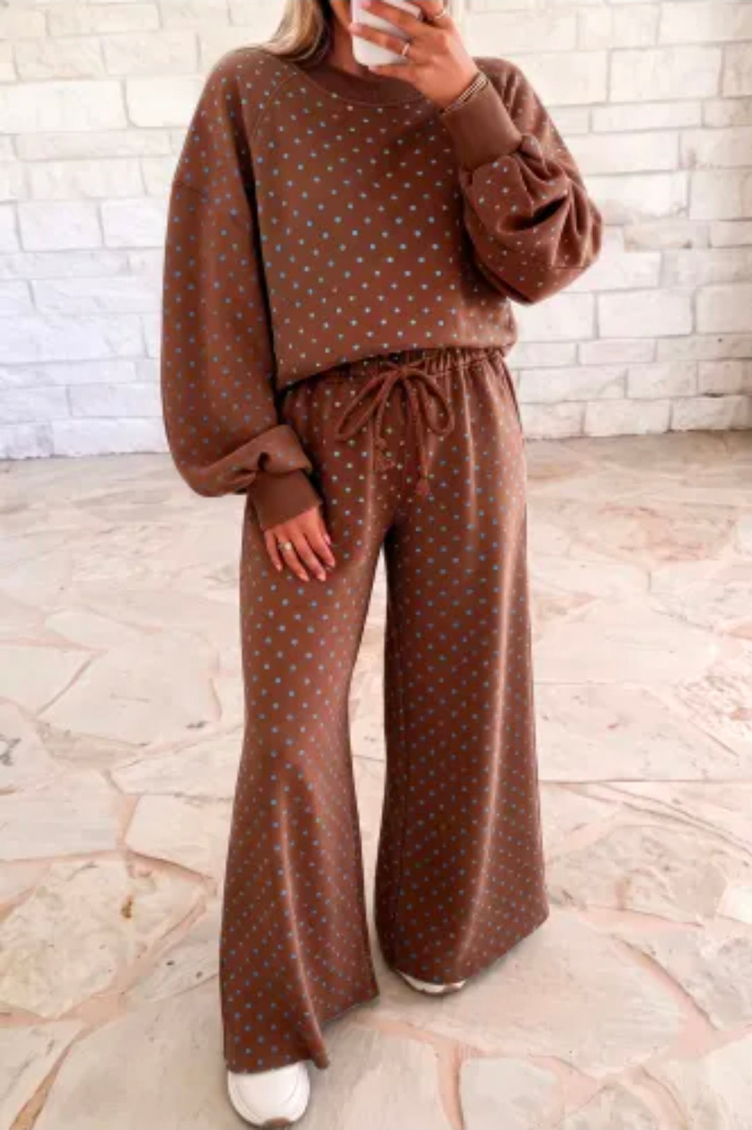 Brown Pant Set With Blue Polka Dots(PREORDER)Eta-3/4 weeks
