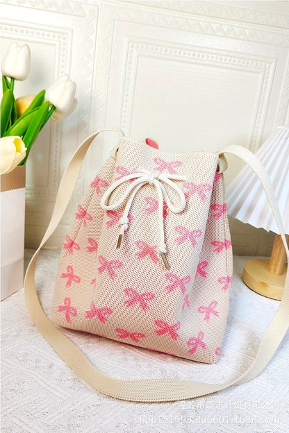 Coquette bowknot ribbon pattern crossbody bucket bag