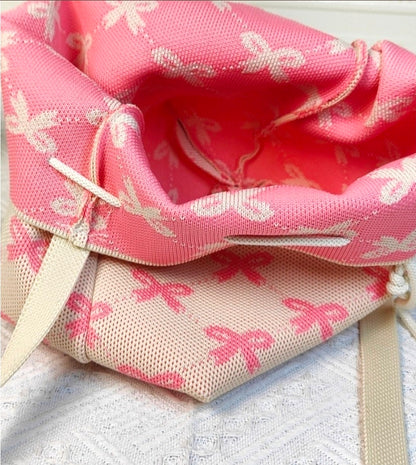 Coquette bowknot ribbon pattern crossbody bucket bag
