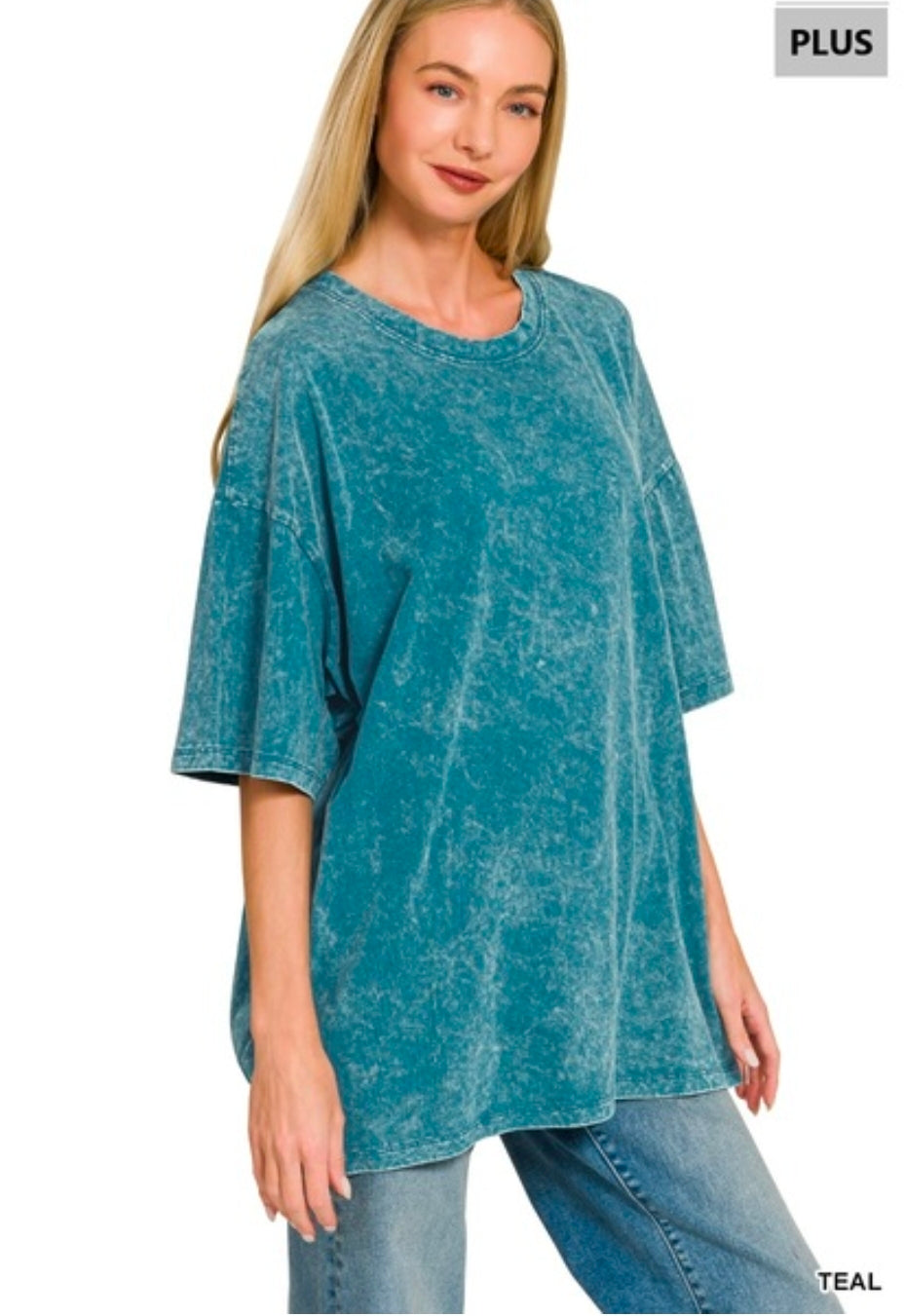 ACID WASH COTTON DROP SHOULDER BOYFRIEND BOX TEE