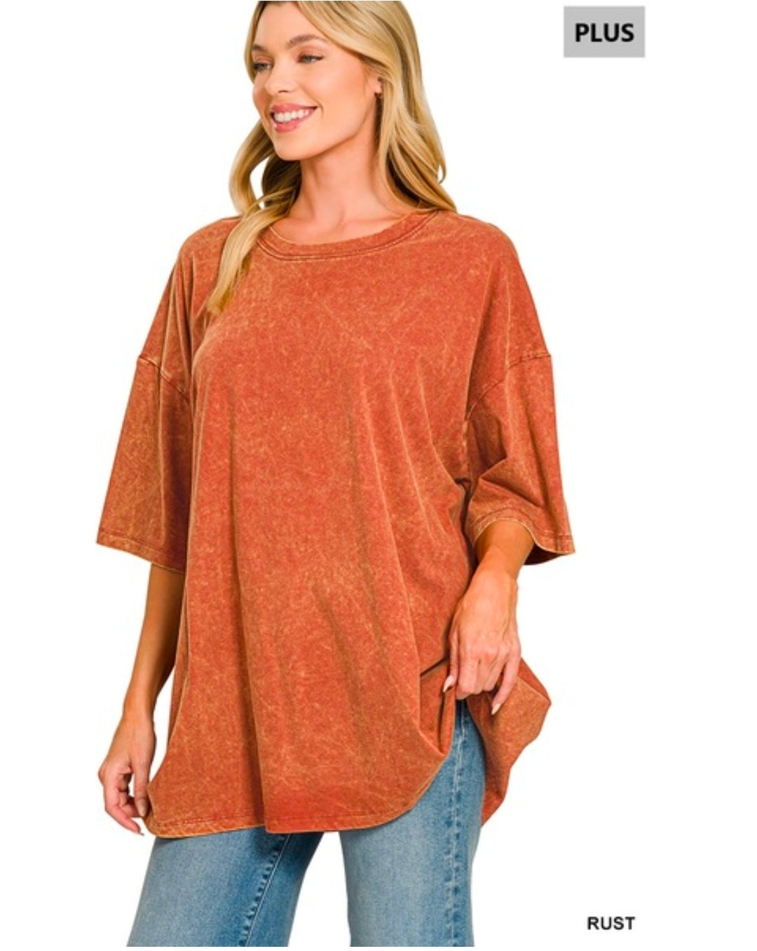 ACID WASH COTTON DROP SHOULDER BOYFRIEND BOX TEE