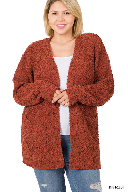 Puff Sleeve Popcorn Cardigan with Pockets
