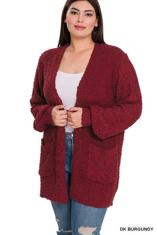 Puff Sleeve Popcorn Cardigan with Pockets