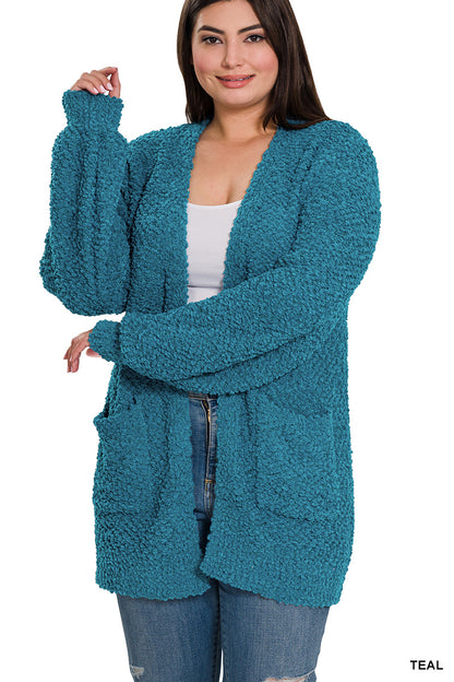 Puff Sleeve Popcorn Cardigan with Pockets