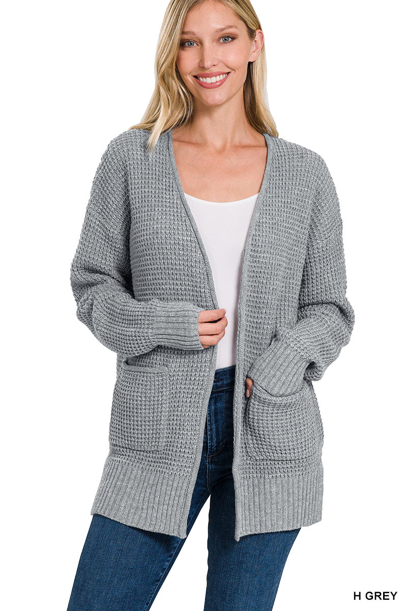 LOW GAUGE WAFFLE OPEN CARDIGAN SWEATER