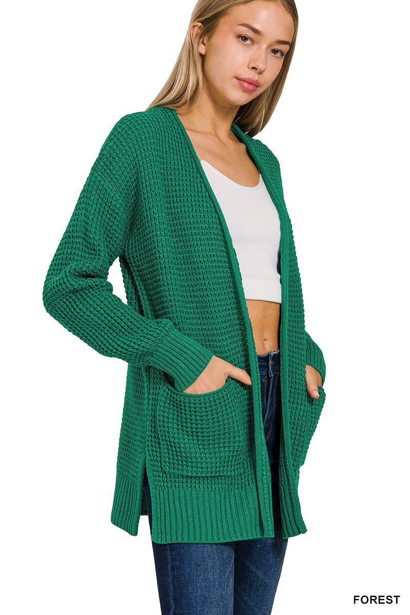 LOW GAUGE WAFFLE OPEN CARDIGAN SWEATER