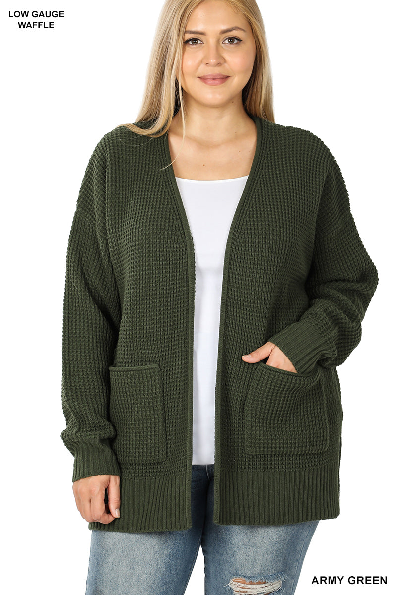 LOW GAUGE WAFFLE OPEN CARDIGAN SWEATER