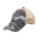 CC.Beanie Distressed Kids Camo Criss-Cross High Ponytail Hat
