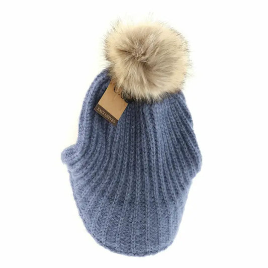 Knitted Brim C.C. Beanie with Pom