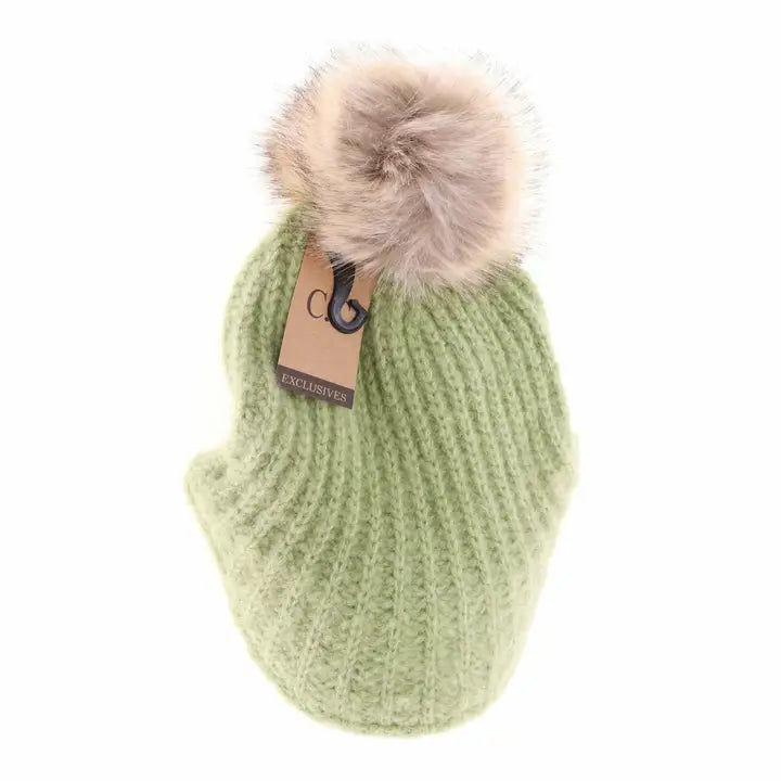 Knitted Brim C.C. Beanie with Pom