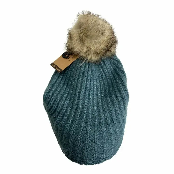Knitted Brim C.C. Beanie with Pom