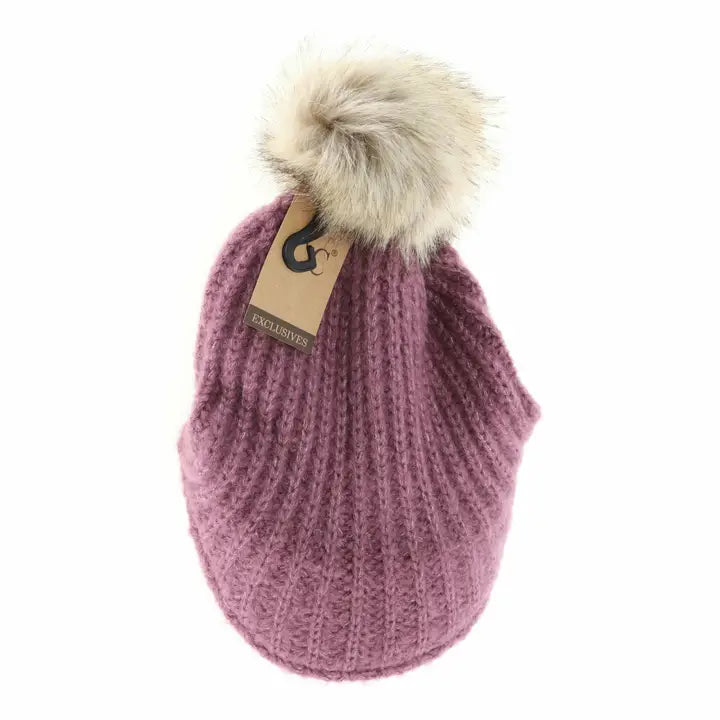 Knitted Brim C.C. Beanie with Pom