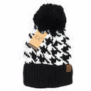 CC.Beanie Houndstooth Pom Beanie