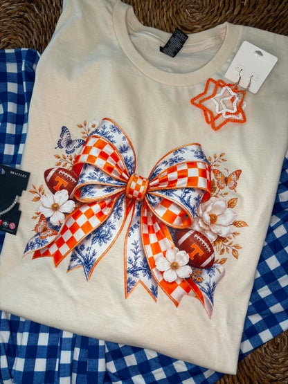 TN Checkered and Floral Bow Tee