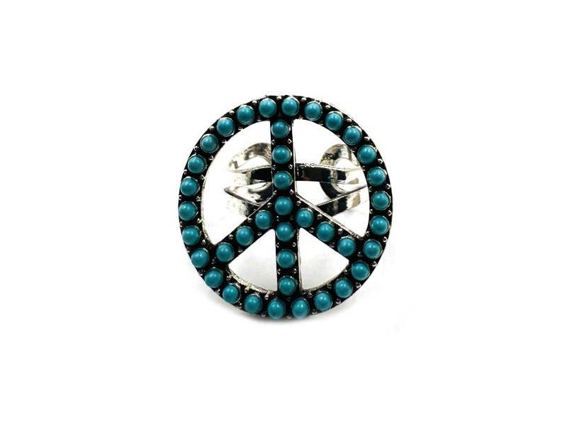 Western Stone Bubble Peace Sign Cuff Ring