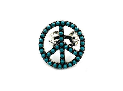 Western Stone Bubble Peace Sign Cuff Ring