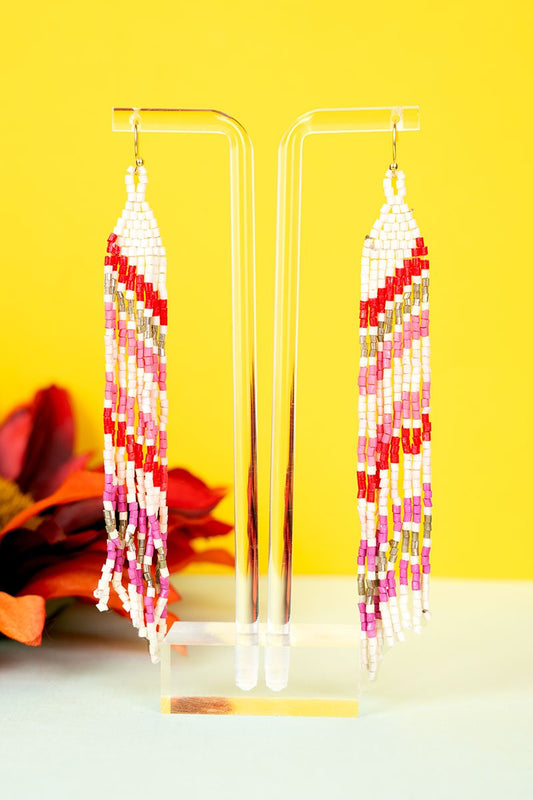 FELICIA FRINGE PINK SEED BEAD EARRINGS