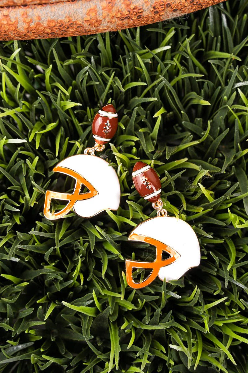 Orange and White Football Earrings