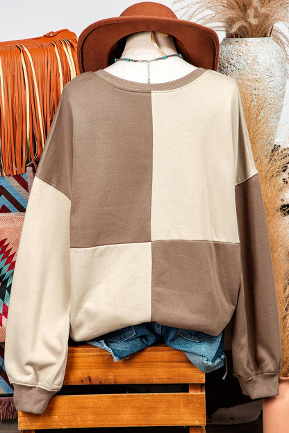 Fashion-W Colorblock Henley High Low Oversize Sweatshirt