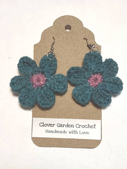 Boho Daisy Flower Crochet  Drop  Earrings Made in the USA