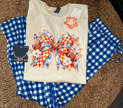 TN Checkered and Floral Bow Tee