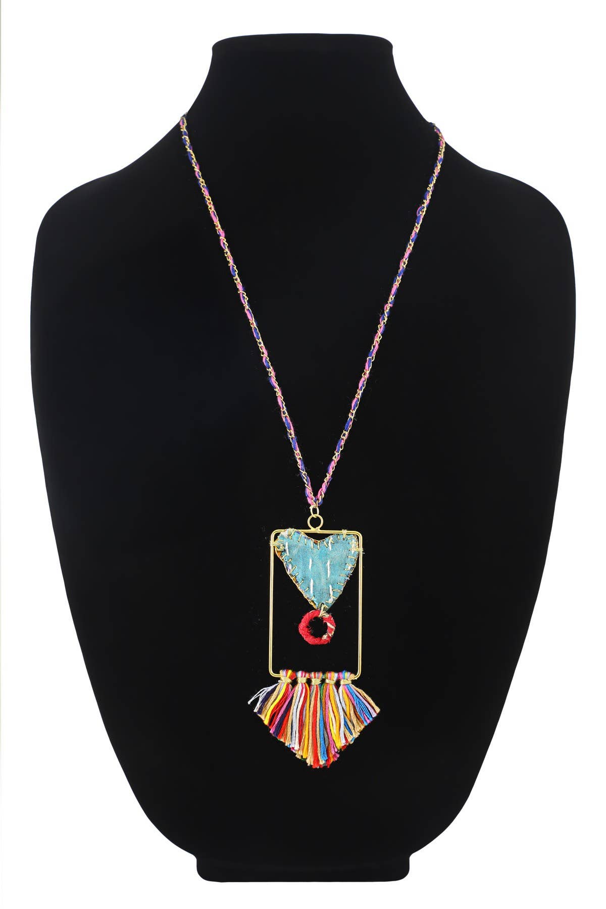 Handmade Upcycled Chain Link & Fabric Necklace
