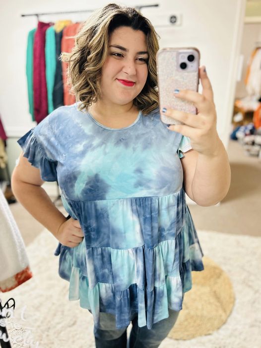 Blue Tie Dye Tiered Top