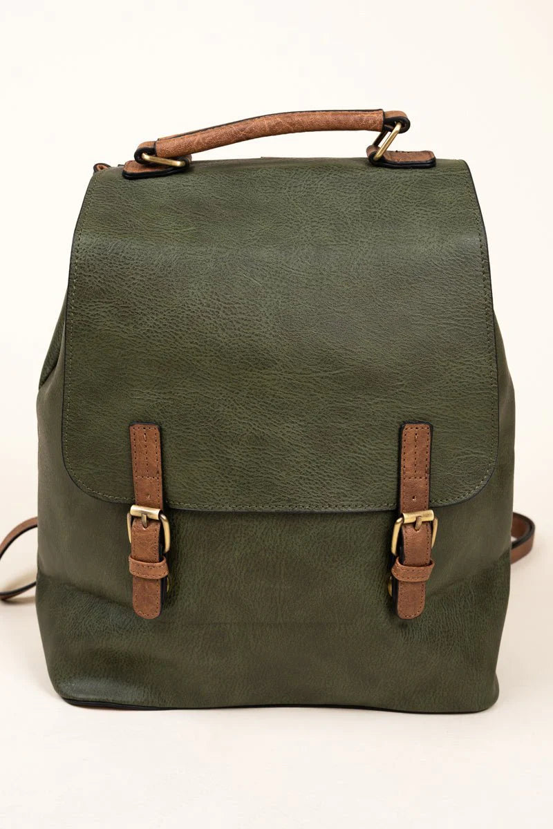 Faux Leather Satchel Backpack