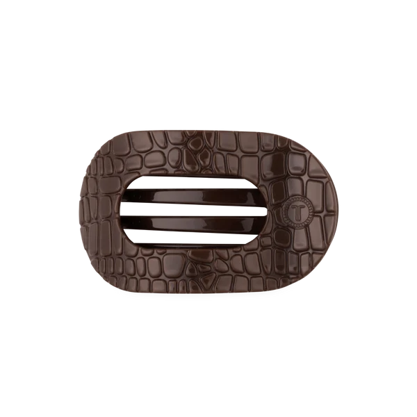 Brown Crocodile Medium Flat Round Hair Clip