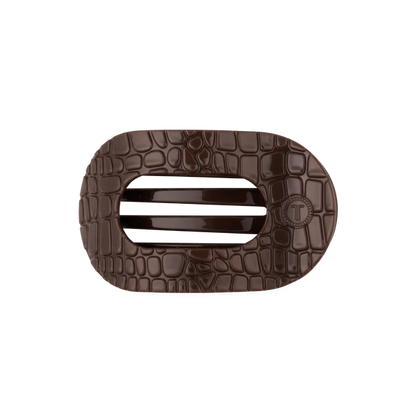 Brown Crocodile Medium Flat Round Hair Clip