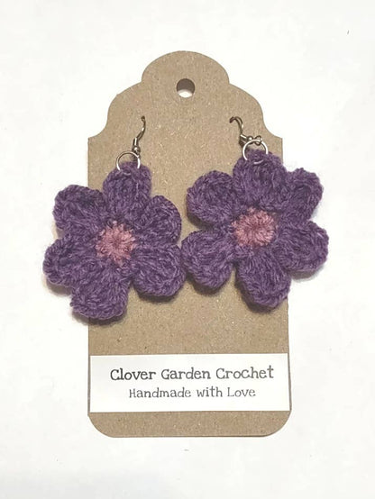 Boho Daisy Flower Crochet  Drop  Earrings Made in the USA