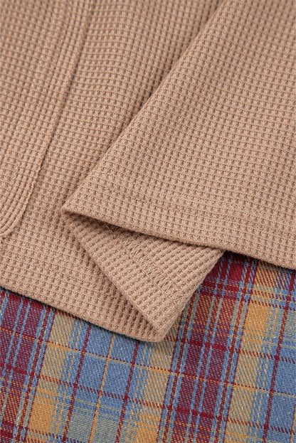Waffle Stripe Plaid Patch Henley Knit Top | S-4X
