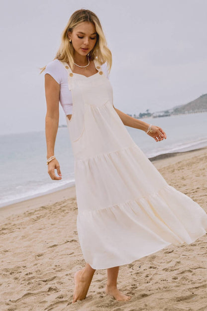 Solid Button Sling Tiered Midi Dress