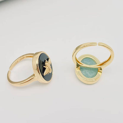 Natural Stone Golden Bee Opening Adjustable Ring