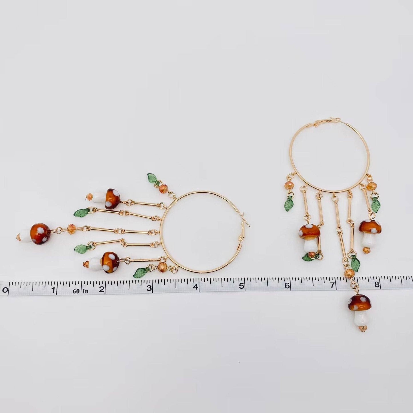 Mushroom Charm Tassel Large Ring Hoop Earrings