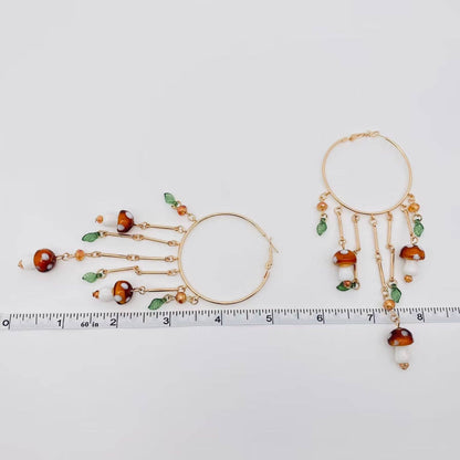 Mushroom Charm Tassel Large Ring Hoop Earrings