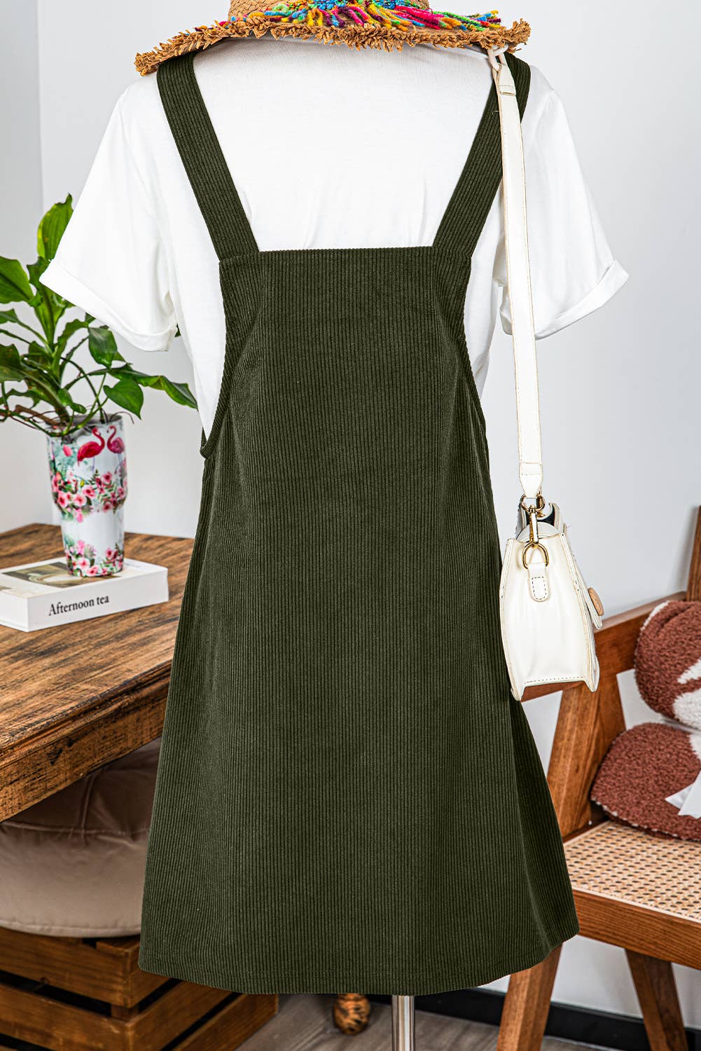 Fashion-W Front Pockets Sleeveless Corduroy Overall Dress