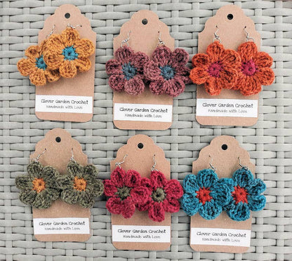 Boho Daisy Flower Crochet  Drop  Earrings Made in the USA
